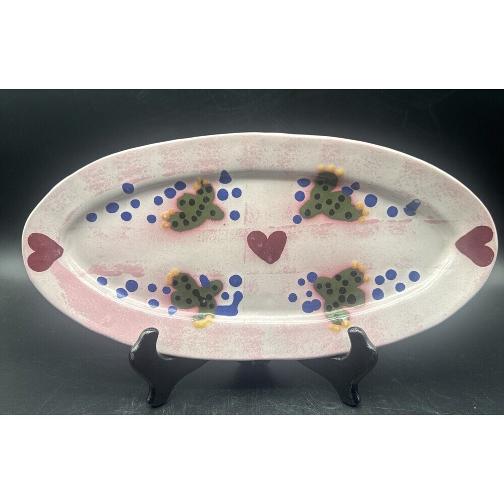 Stephen Kilborn Pottery CACTUS HEARTS Large Oval Platter Tray 15.75”x 7.75"